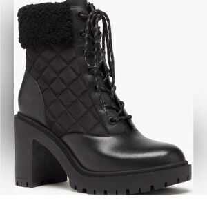 NWOB PAIGE Black Bryce Quilted Bootie & Genuine Shearling Trim, 7.5., Pristine